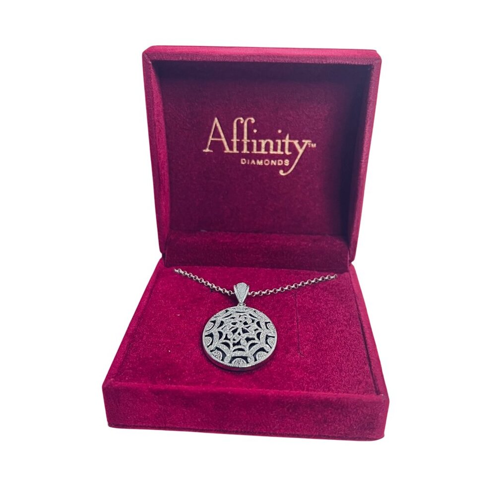 Affinity Diamonds Sterling Silver Necklace W/Diamond And Onyx Pendant (5998)